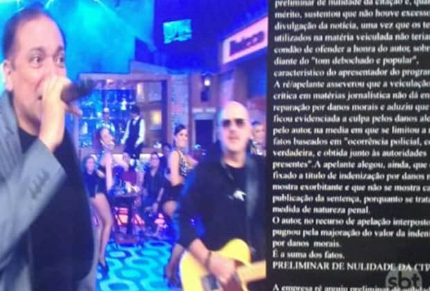 Reprodução / SBT "Programa do Ratinho" surpreende telespectadores ao exibir sentença judicial na tela após condenação