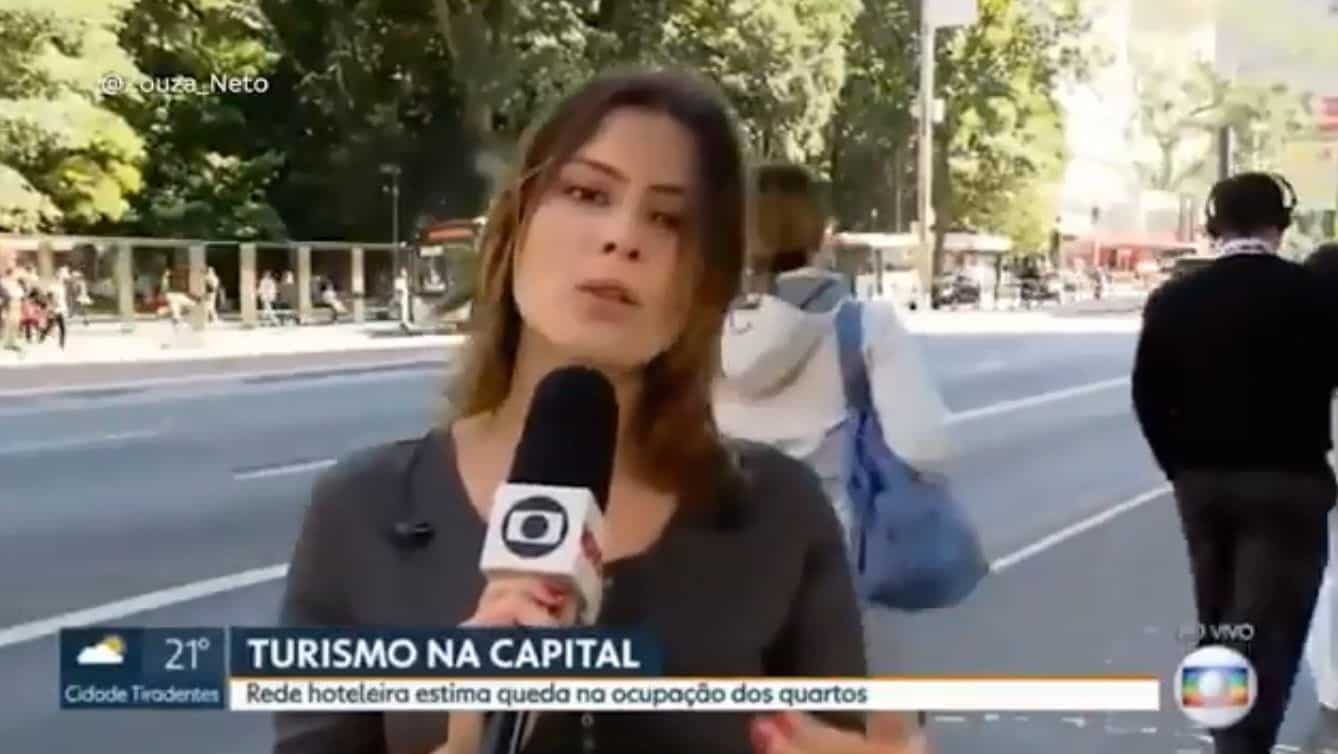 Homem faz gesto obsceno e leva sermão de repórter da Globo; veja