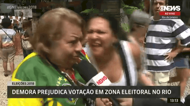 Em atitude vergonhosa, mulher grita e quase derruba senhora em link da GloboNews