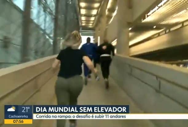 Repórter da Globo corre 10 andares, mas cinegrafista fica para trás