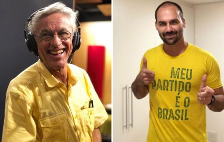 Caetano Veloso não aguenta e chora de rir do inglês de Eduardo Bolsonaro
