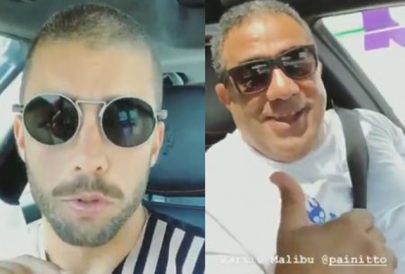 Pedro Scooby se diverte com o pai de Anitta em passeio