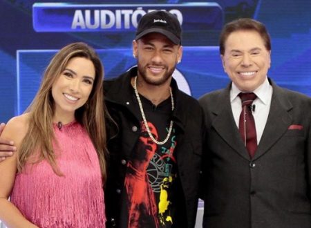 Filhas de Silvio Santos tietam Neymar em gravação com Silvio Santos