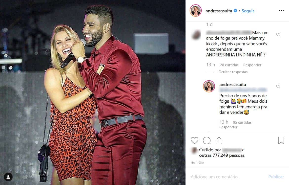 Andressa Suita revela planos para ter o terceiro filho