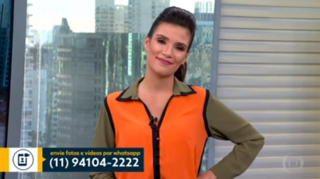 Roupa de Sabina Simonato vira piada e Rodrigo Bocardi pede uma “voltinha”
