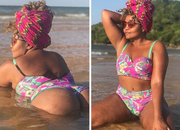 Gaby Amarantos causa ao surgir de bumbum para cima na praia