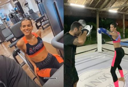 Bruna Marquezine surge de barriga de fora em retorno aos treinos