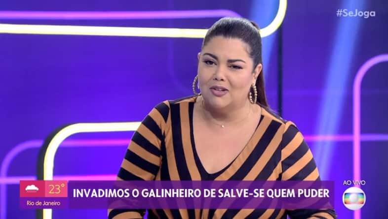 Na Globo, Fabiana Karla manda beijo para apresentador do SBT