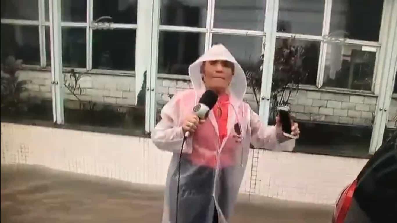Repórter da Record xinga motorista ao vivo em enchente e viraliza