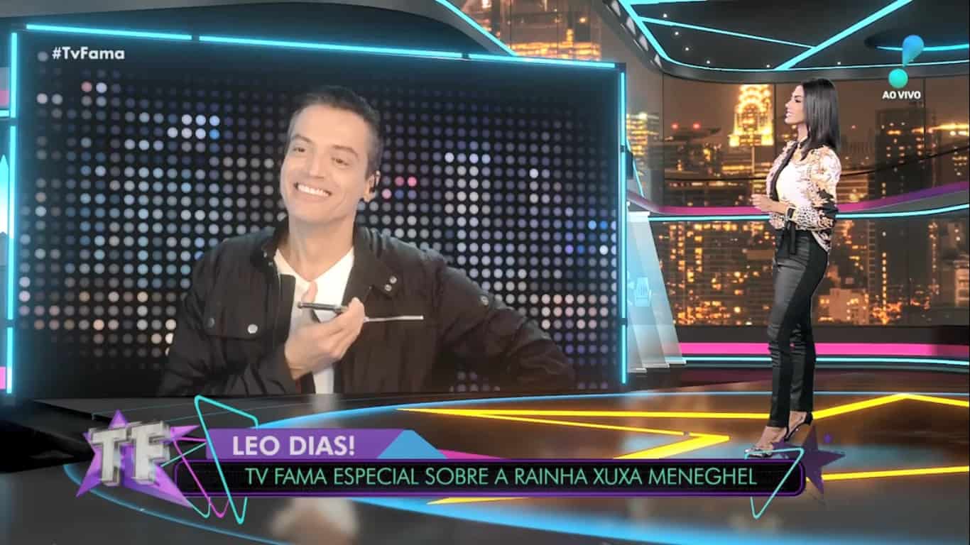 Ao vivo, Leo Dias recebe ligação de Xuxa no TV Fama