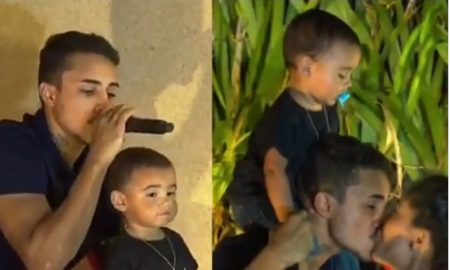 Reservado, MC Livinho surpreende ao surgir com filho e esposa em live