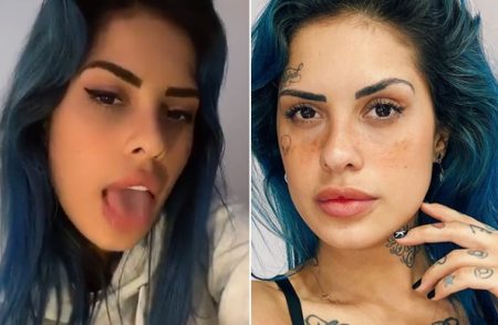 Tati Zaqui põe linguinha para fora e mostra o que sabe fazer com ela
