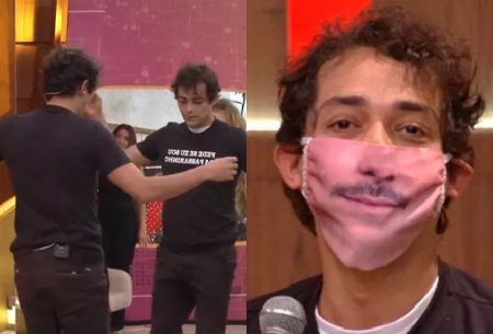 Eduardo Sterblitch recria meme com máscara e dança muito no Encontro