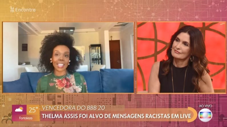 Ao vivo na Globo, Thelma revela ataques racistas em live e desabafa
