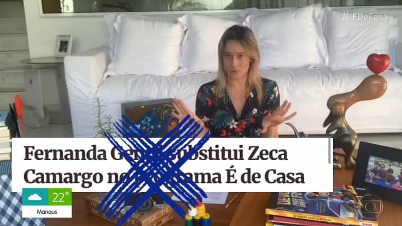 No É De Casa, Fernanda Gentil diz que não está no lugar de Zeca Camargo