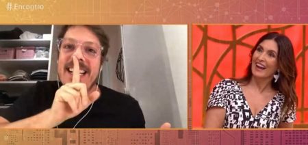 Fábio Porchat aparece de samba canção no Encontro e Fátima Bernardes se diverte