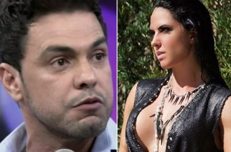 Noiva de Zezé Di Camargo causa em cima da cama com lingerie transparente