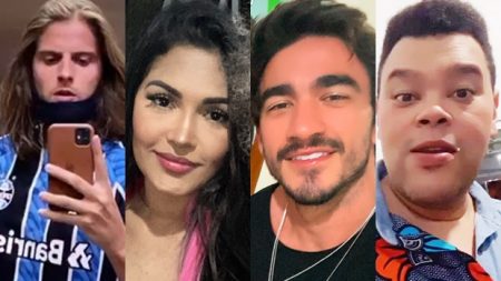 Ex-BBBs Daniel, Flay e Guilherme se aglomeram antes de rever Babu Santana