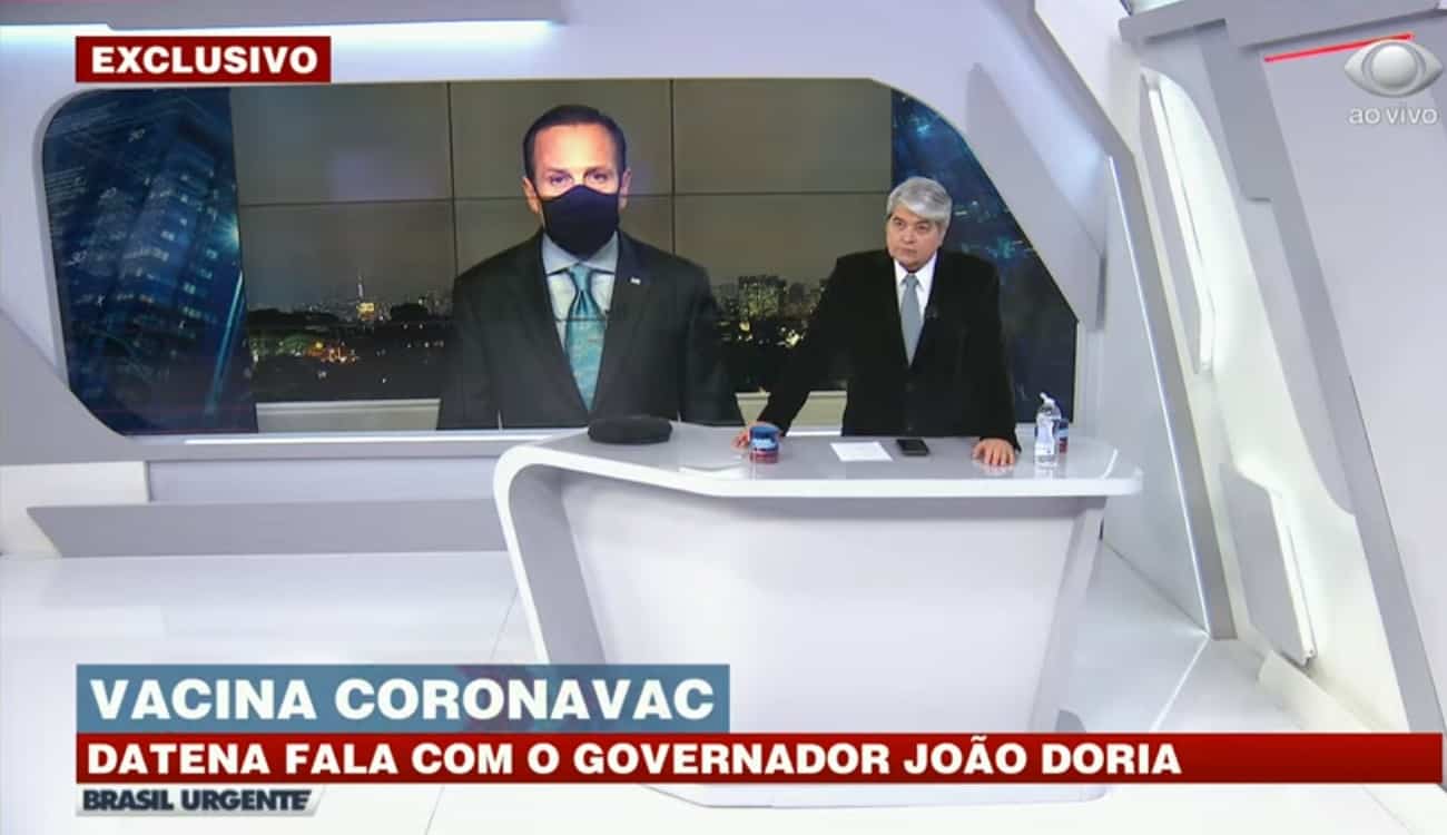 Ao vivo, Datena bate boca com João Doria por vacina e mortes por covid-19 em SP