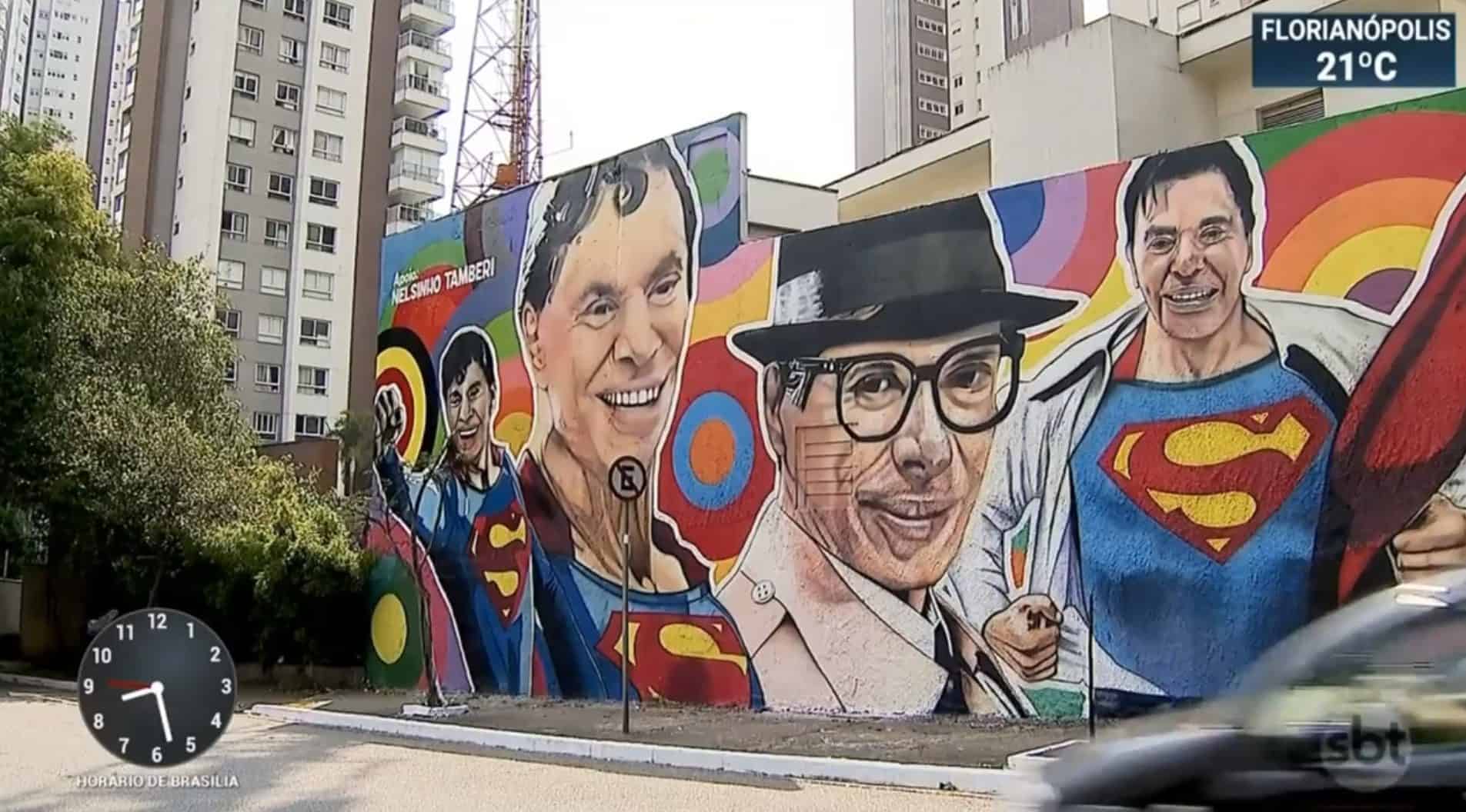 Prestes a fazer 90 anos, Silvio Santos vira Super-Homem em homenagem em mural