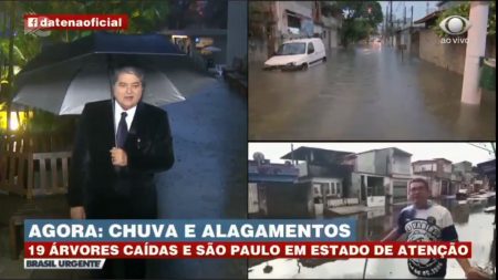 Ensopado, Datena faz programa na chuva e ameaça tirar a calça na TV