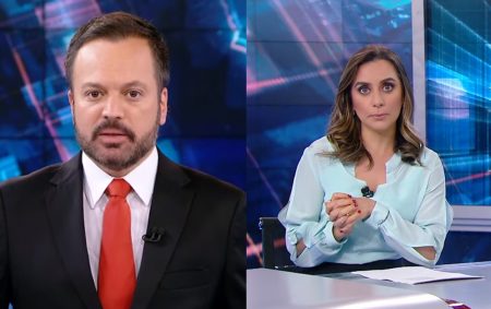 Câmera flagra momento inusitado entre Marcelo Torres e Livia Raick no SBT Brasil