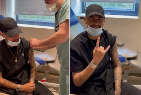 Aos 29 anos, Neymar recebe vacina contra Covid-19 e comemora