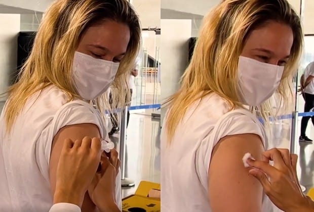 Fernanda Gentil celebra primeira dose da vacina contra a Covid-19
