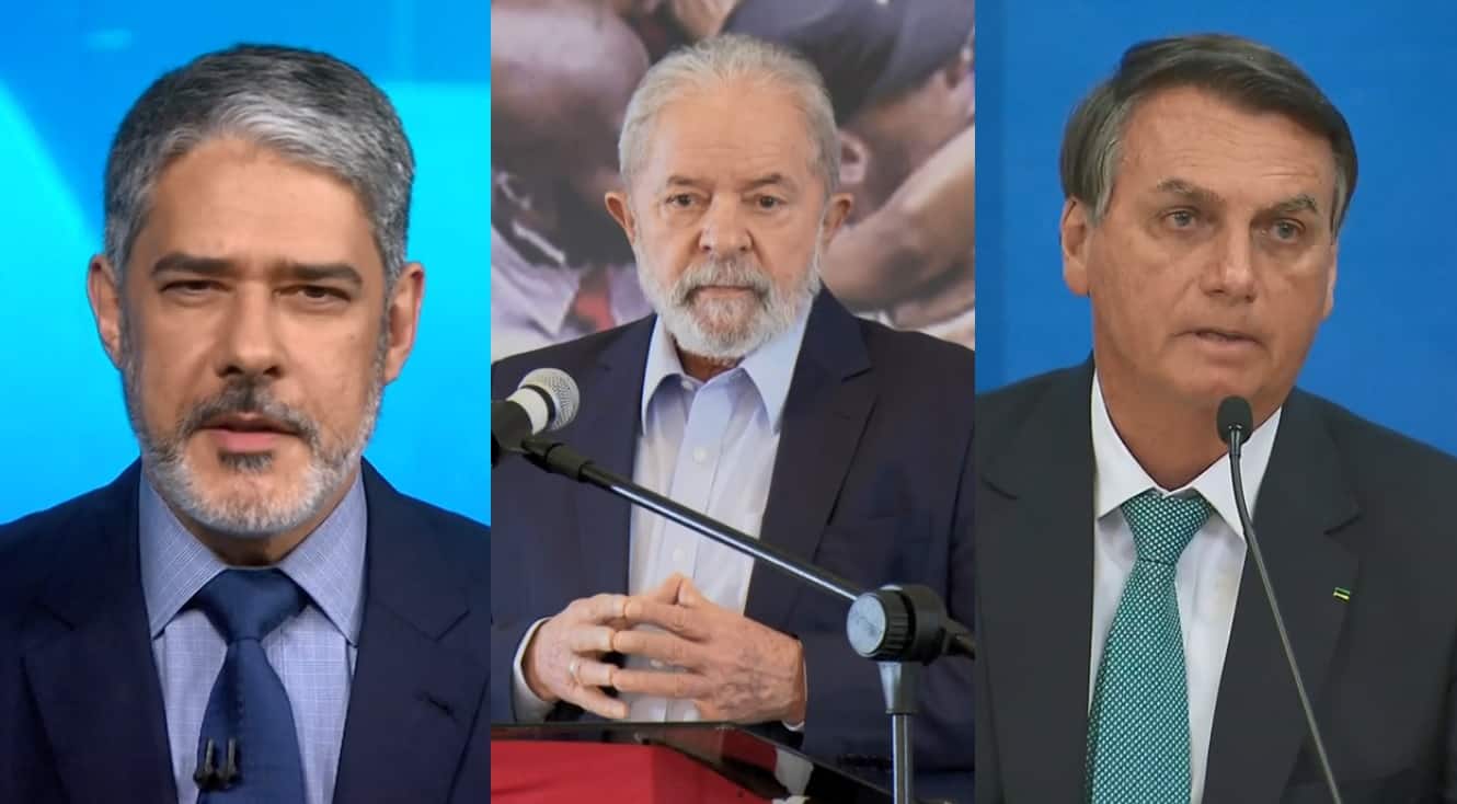 William Bonner mostra Lula com 49% contra 23% de Bolsonaro e web vai ao delírio