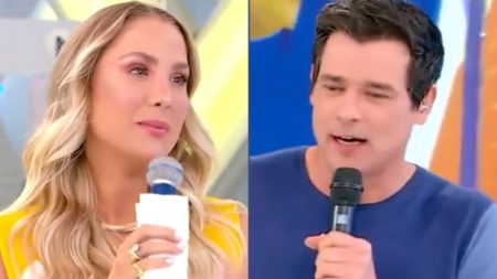 Bruna Manzon deixa o Domingo Legal e cai no choro com homenagem de Celso Portiolli