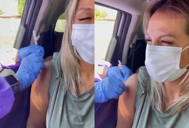Carla Perez chora muito em vídeo ao receber a vacina contra a covid
