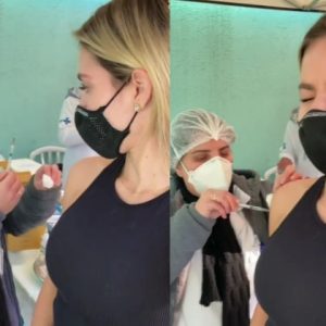 Monique Alfradique se emociona e desabafa ao se vacinar contra a Covid-19