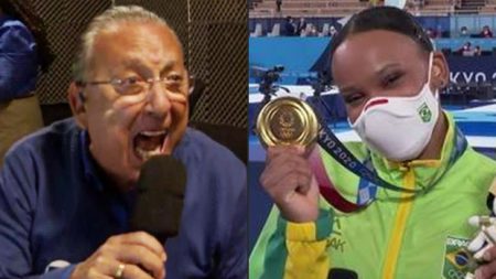 Galvão Bueno vai à loucura com ouro de Rebeca Andrade e internautas repercutem