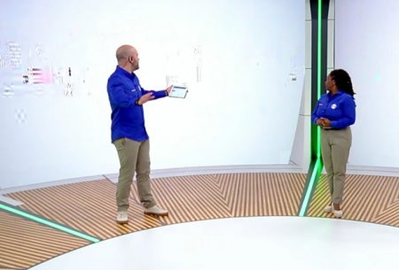 Apresentador se assusta com pane em telão de estúdio da Globo na Olimpíada