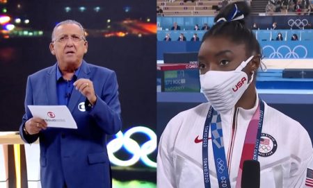 Globo corta futebol para Galvão Bueno exaltar pódio de Simone Biles