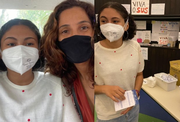 Camila Pitanga se emociona ao ver a filha se vacinando contra a Covid-19