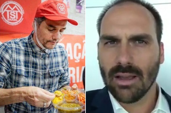 Eduardo Bolsonaro acusa Wagner Moura de comer camarão no MTST e passa vergonha