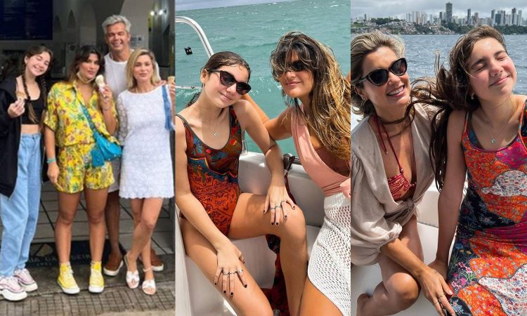 Flávia Alessandra aproveita viagem à Bahia com as filhas e Otaviano Costa