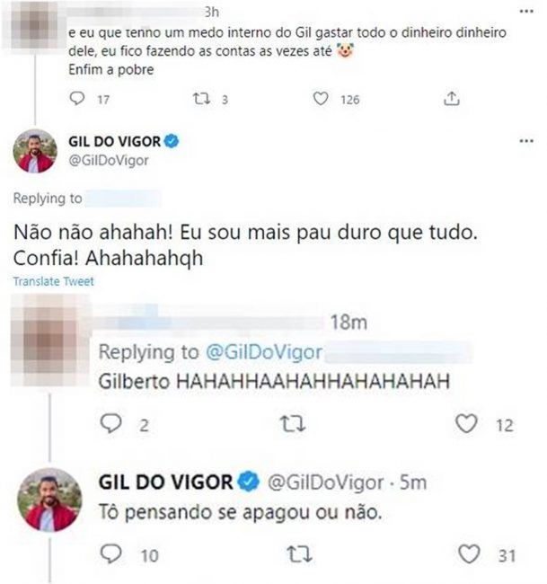 Gil do Vigor comete gafe sexual com seguidora no Twitter