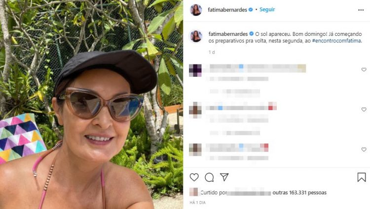 Fátima Bernardes surge de biquíni e impressiona os seguidores