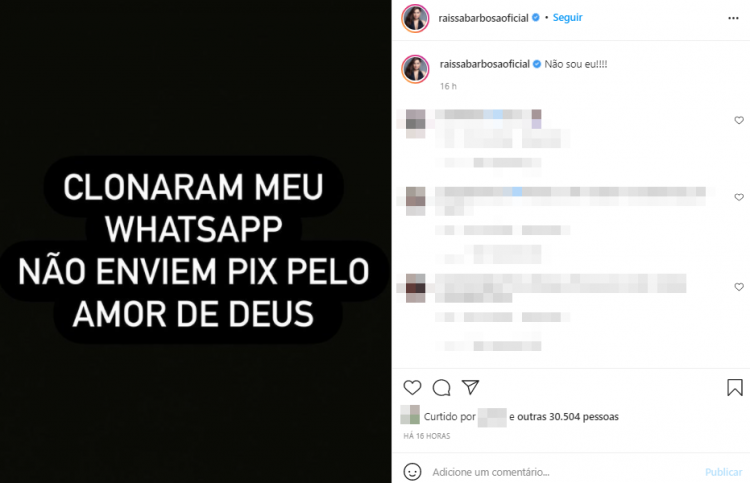 Raissa Barbosa é vítima de golpe e alerta os fãs