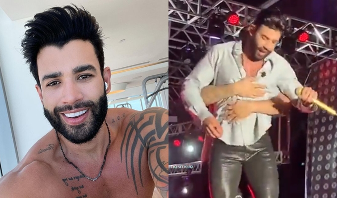 Homens agarram Gusttavo Lima durante show e cantor choca com atitude