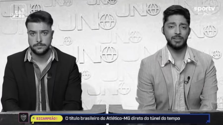 SporTV pega cenário raro do JN para comemorar título do Atlético-MG