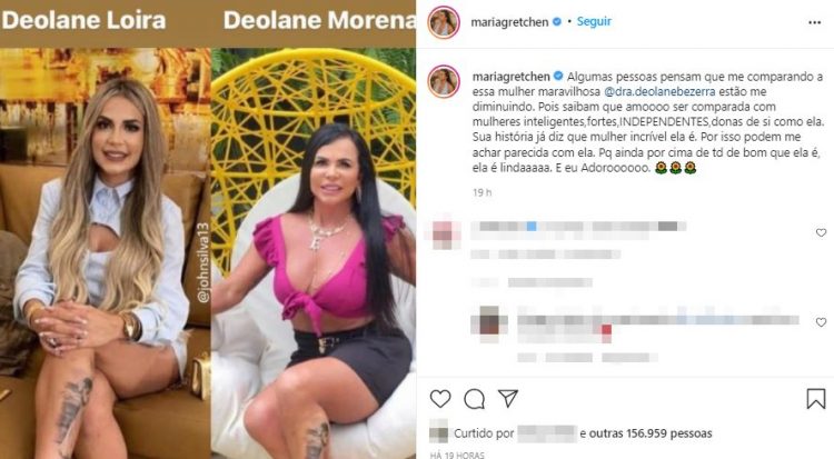 Gretchen manda o recado após ser comparada com Deolane Bezerra