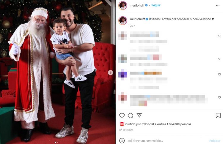 Murilo Huff leva o filho, Leo, para conhecer o papai noel e emociona os fãs