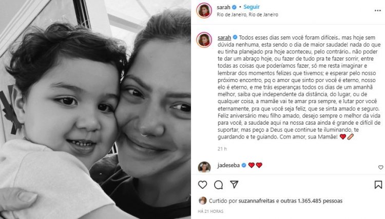 Sarah Poncio desabafa no dia em que filho adotivo comemora 3 anos de idade e lamenta por perder guarda