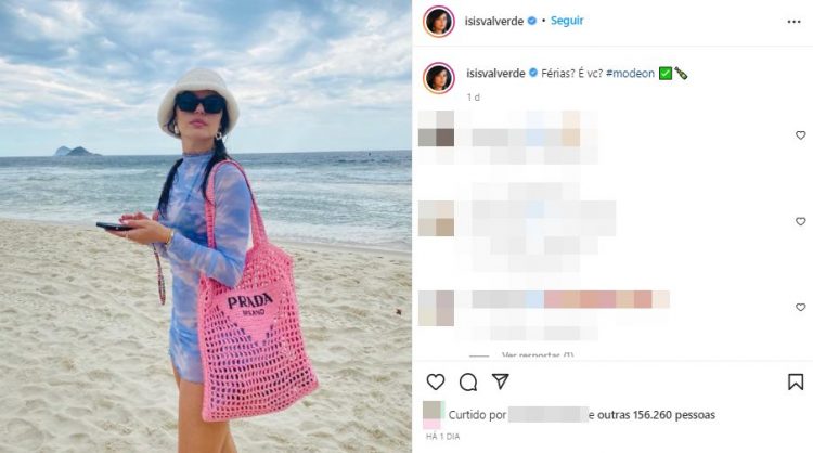 Isis Valverde curte férias em praia com bolsa de R$ 9 mil