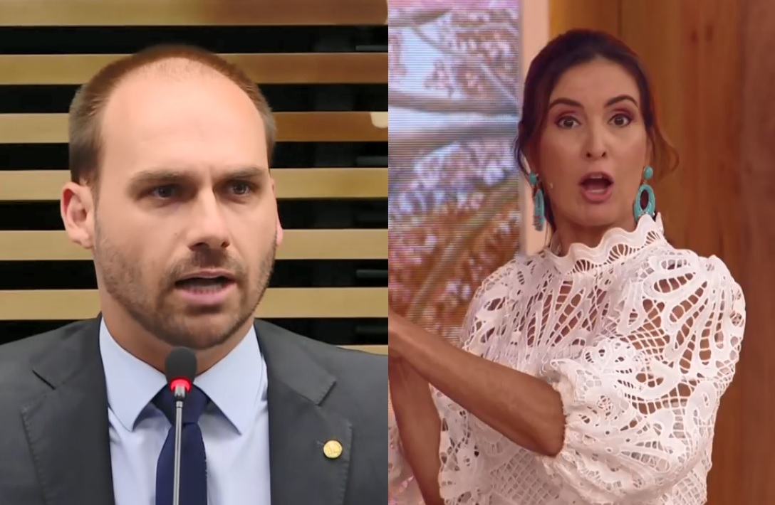 Fátima Bernardes rebate Eduardo Bolsonaro ao vivo na Globo: “Crime! Mentira!”