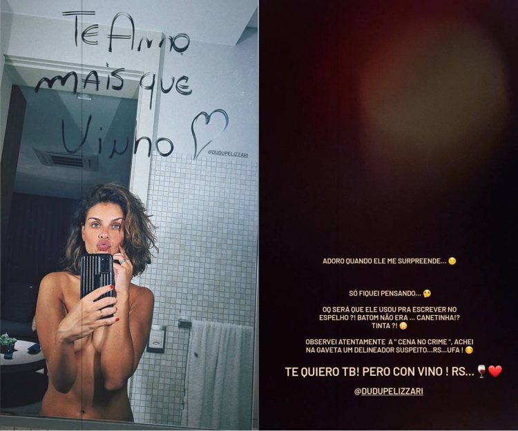 Paola Bernardi posa nua em espelho e exibe declaração do namorado