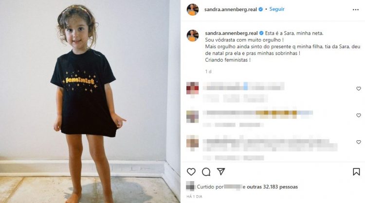 Sandra Annenberg compartilha foto rara da neta de três anos, Sara